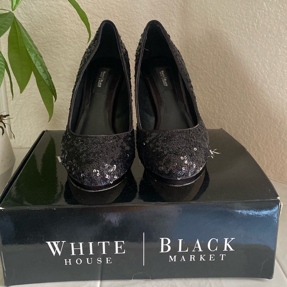 Whit House Black Market leather, sequined platform heels.  Dasher - Picture 3 of 9